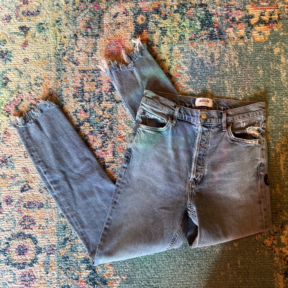 AGOLDE High Rise Distressed Embroidered Jeans